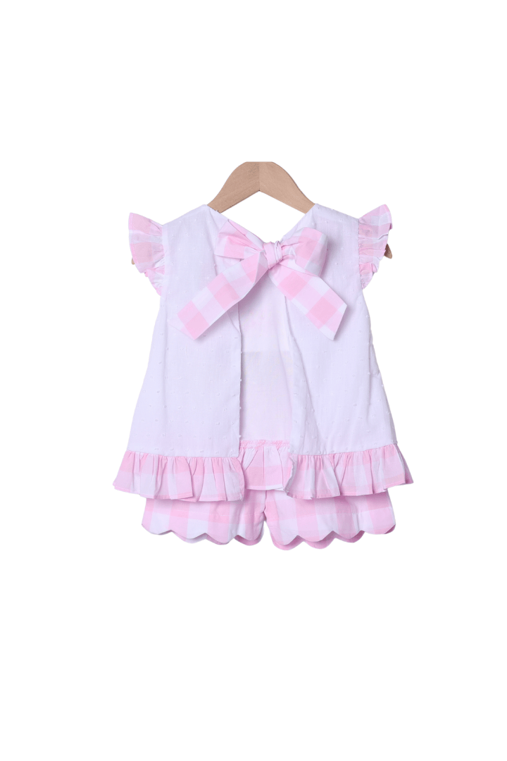The Smocked Flamingo Apparel & Accessories Smocked Big Sister Pink Buffalo Check Short Set