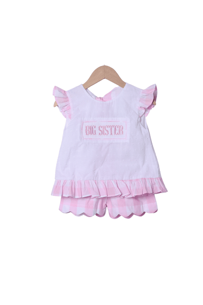 The Smocked Flamingo Apparel & Accessories Smocked Big Sister Pink Buffalo Check Short Set