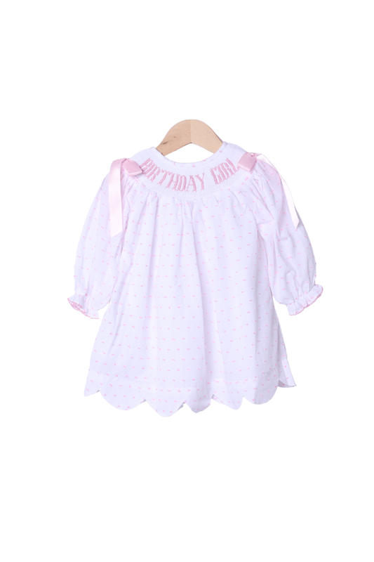 The Smocked Flamingo Apparel & Accessories Smocked Birthday Girl Swiss Dot Long Sleeve Dress