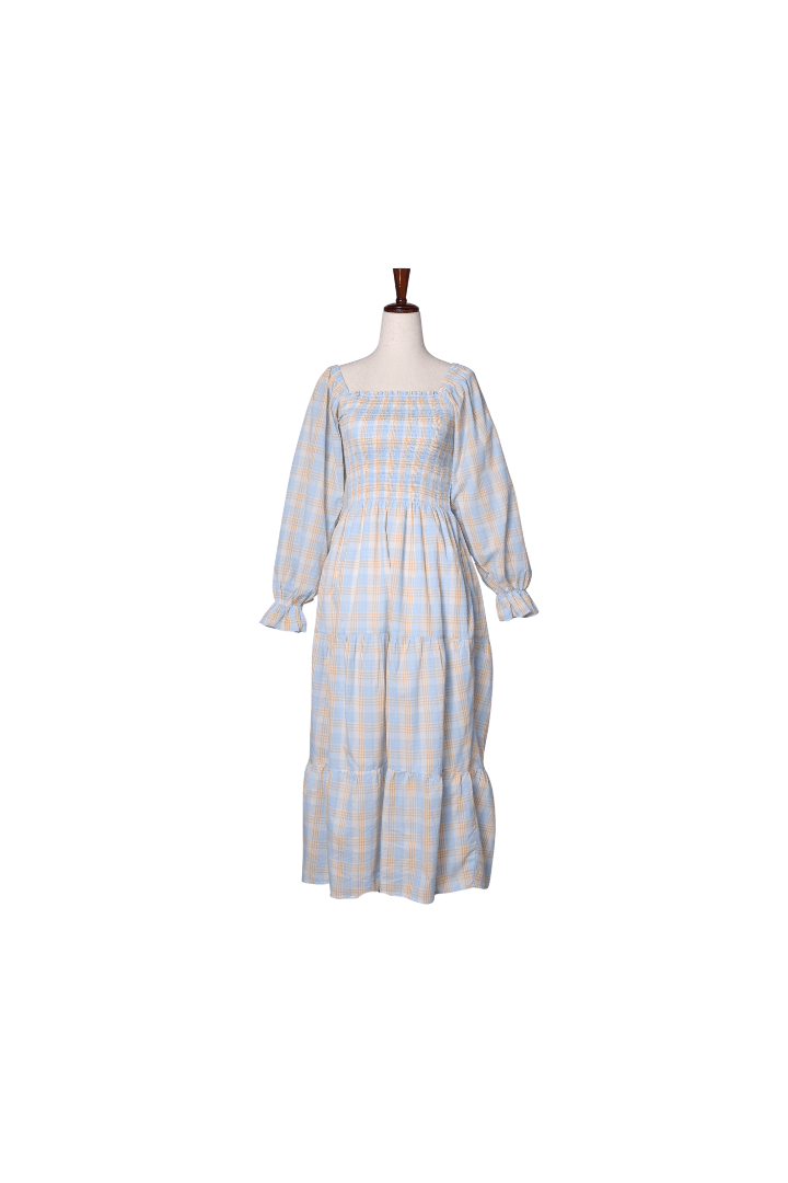 The Smocked Flamingo Apparel & Accessories Smocked Blue and Orange Plaid Mom Dress