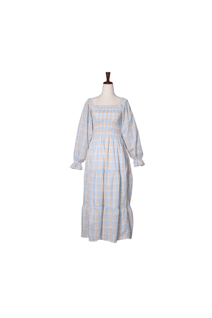 The Smocked Flamingo Apparel & Accessories Smocked Blue and Orange Plaid Mom Dress