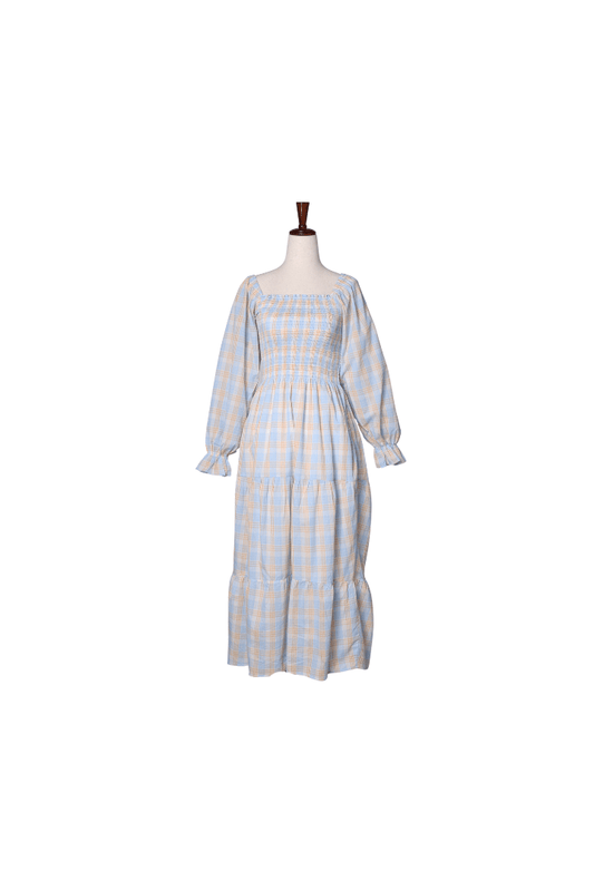 The Smocked Flamingo Apparel & Accessories Smocked Blue and Orange Plaid Mom Dress