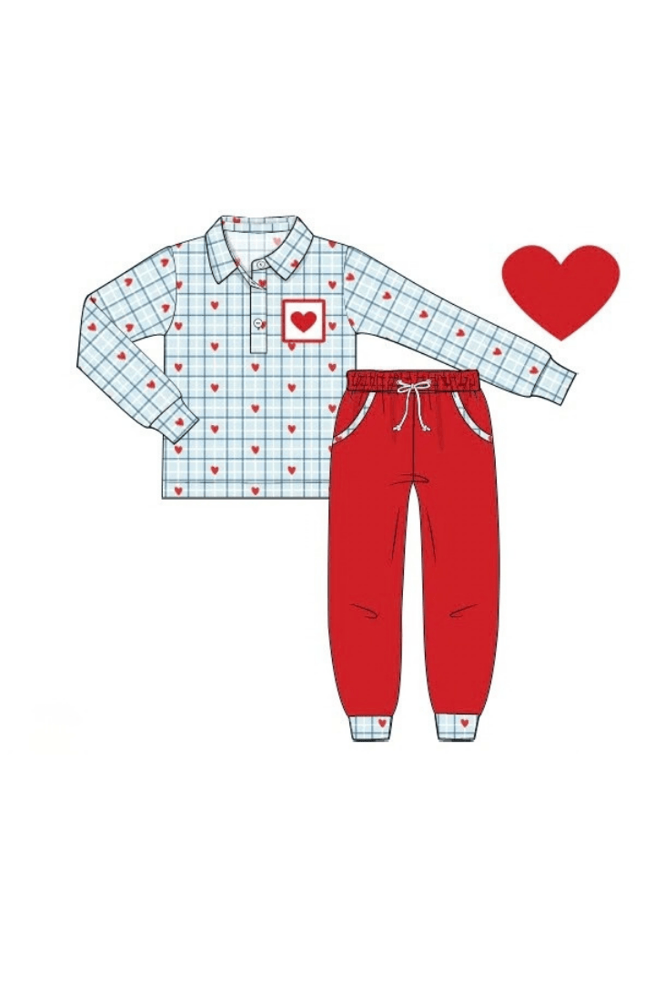 The Smocked Flamingo Apparel & Accessories Smocked Blue and Red Heart Jogger Set