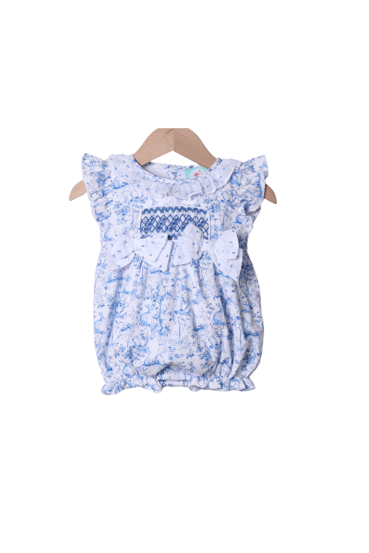 The Smocked Flamingo Apparel & Accessories Smocked Blue Bunny Toile Bubble