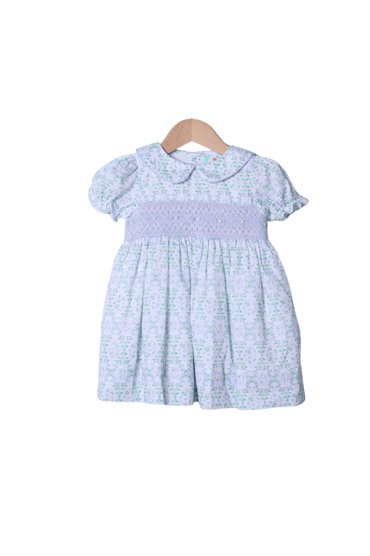 The Smocked Flamingo Apparel & Accessories Smocked Blue Easter Floral Dress