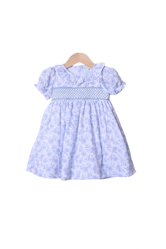 The Smocked Flamingo Apparel & Accessories Smocked Blue Floral Heirloom Dress