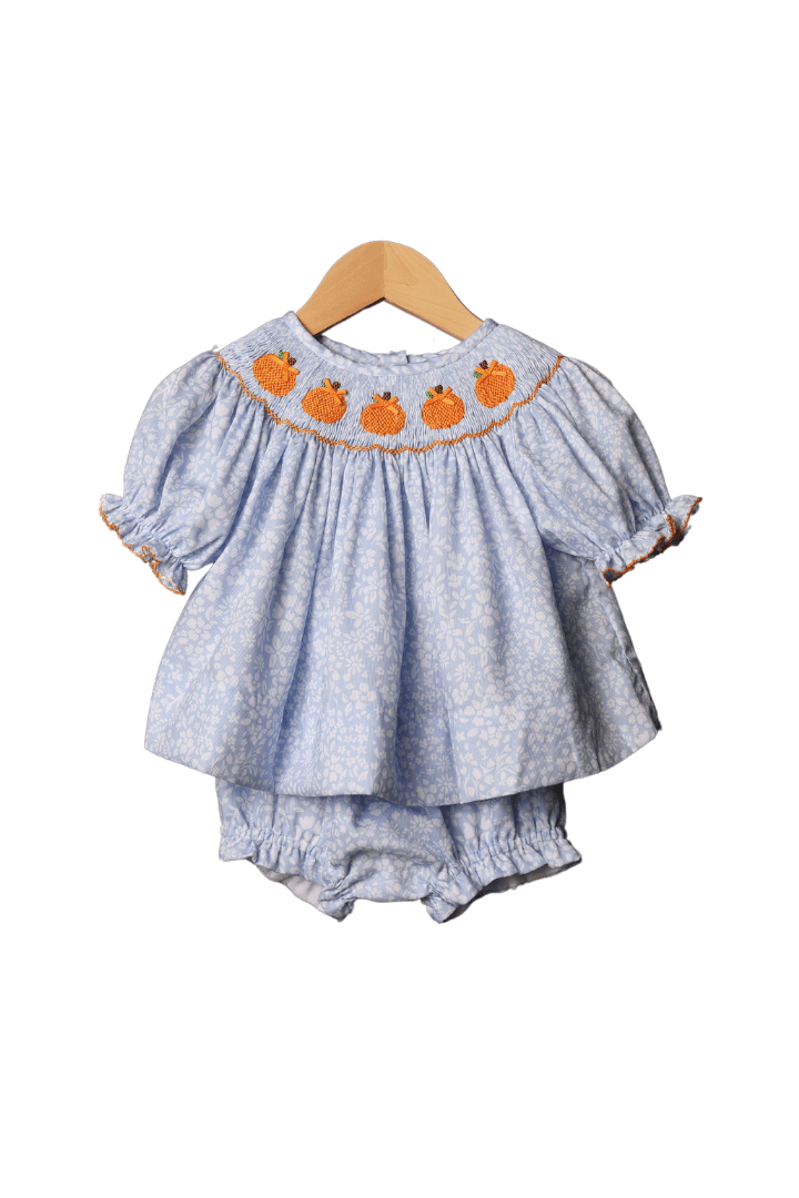 The Smocked Flamingo Apparel & Accessories Smocked Blue Floral Pumpkin Bloomer Set