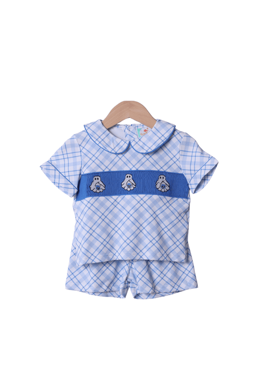 The Smocked Flamingo Apparel & Accessories Smocked Blue Ghost Short Set