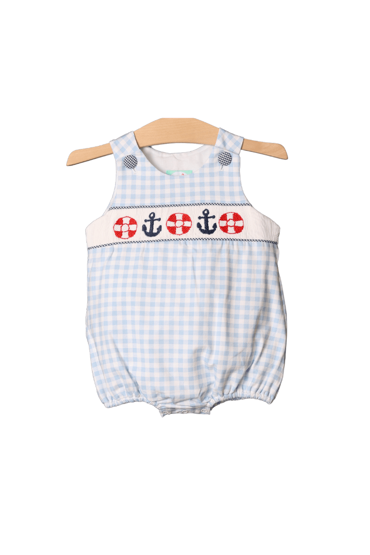 Smocked Blue Pima Bubble | Petit Bebe