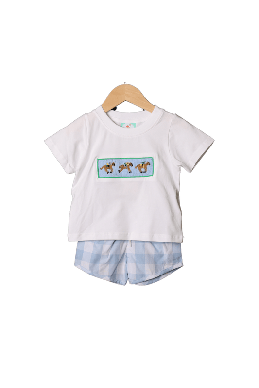 The Smocked Flamingo Apparel & Accessories Smocked Blue Gingham Derby Short Set