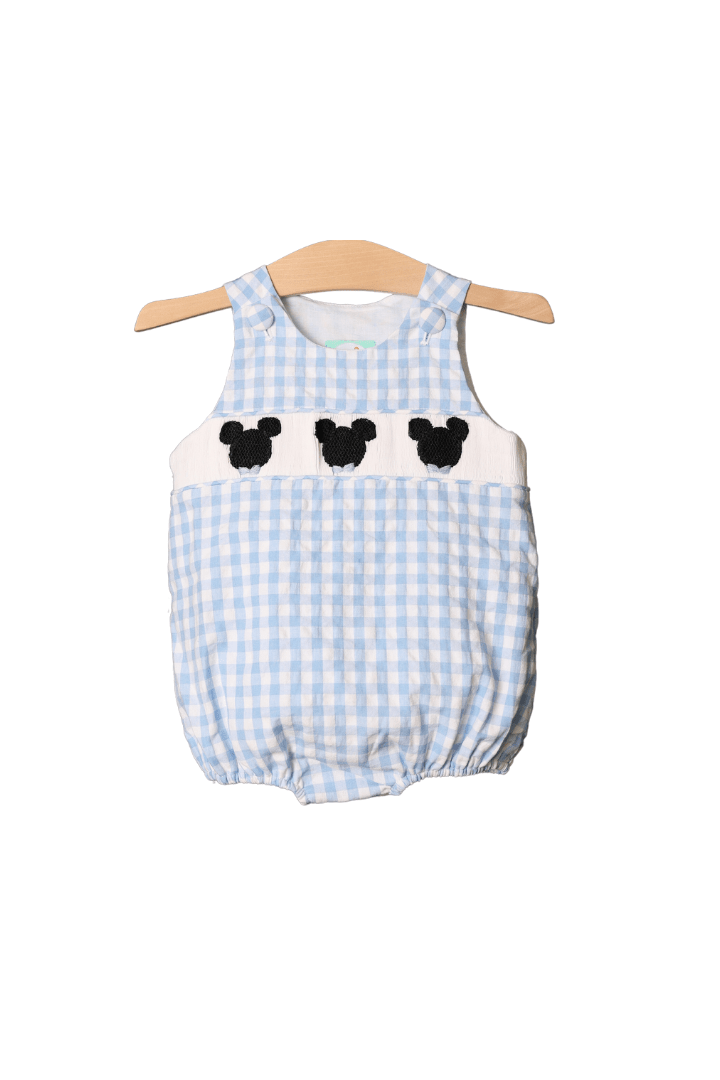 The Smocked Flamingo Apparel & Accessories Smocked Blue Gingham Mouse Bubble