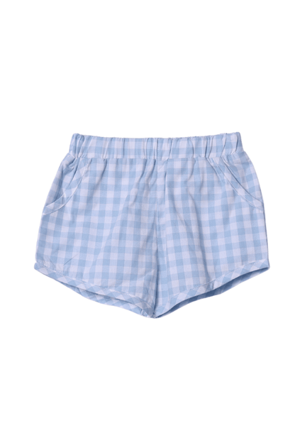 The Smocked Flamingo Apparel & Accessories Smocked Blue Gingham Pumpkin Short Set