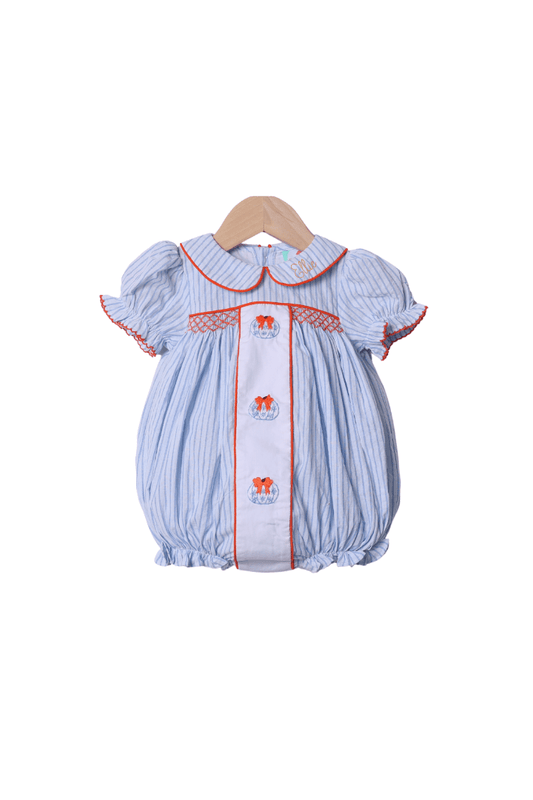 The Smocked Flamingo Apparel & Accessories Smocked Blue Pinstripe Pumpkin Bubble