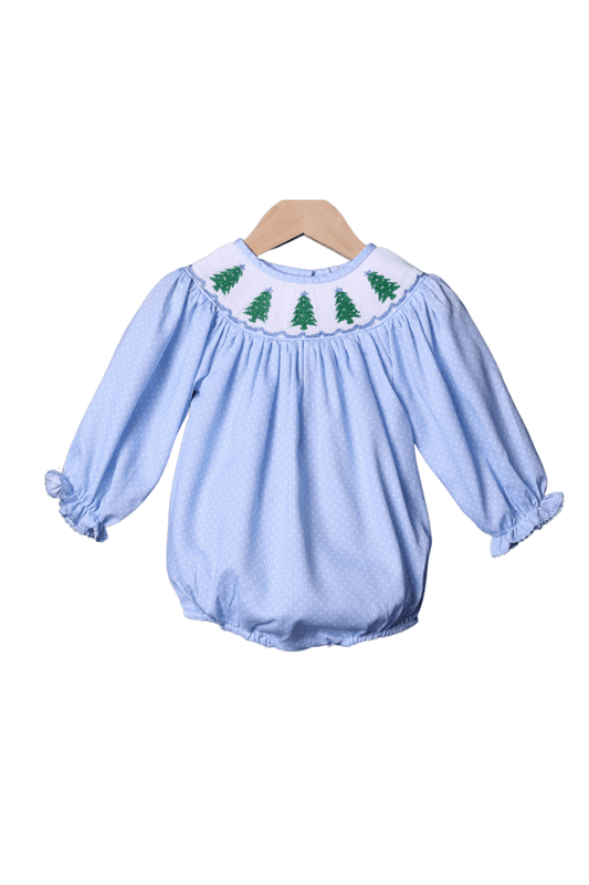 The Smocked Flamingo Apparel & Accessories Smocked Blue Polka Dot Christmas Tree bubble