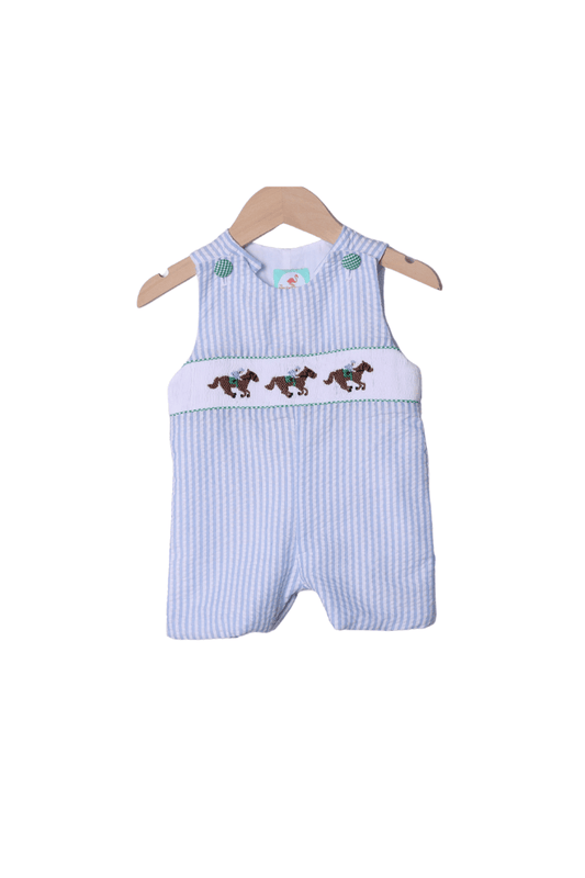 The Smocked Flamingo Apparel & Accessories Smocked Blue Seersucker Derby Jon Jon