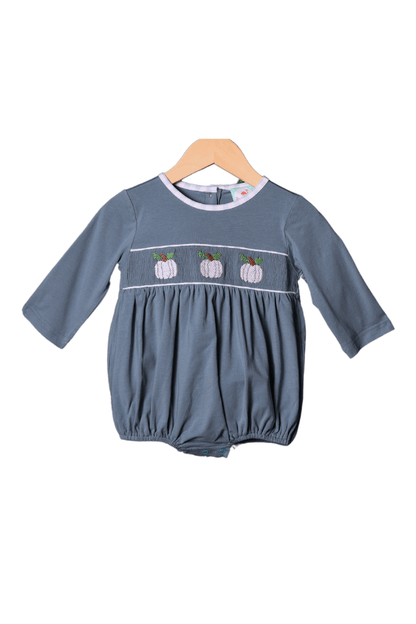 The Smocked Flamingo Apparel & Accessories Smocked Blue Stone Pumpkin Bubble