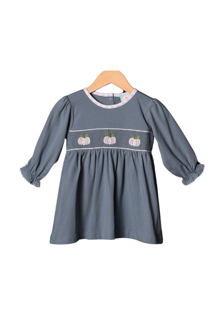 The Smocked Flamingo Apparel & Accessories Smocked Blue Stone Pumpkin Dress