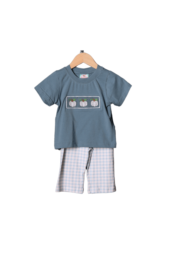 The Smocked Flamingo Apparel & Accessories Smocked Blue Stone Pumpkin Pant Set