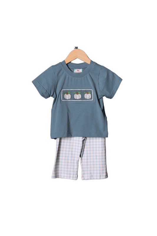 The Smocked Flamingo Apparel & Accessories Smocked Blue Stone Pumpkin Pant Set