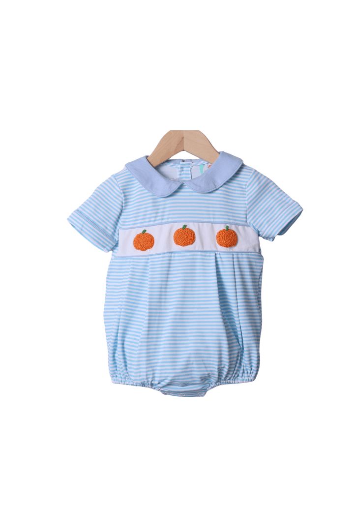 The Smocked Flamingo Apparel & Accessories Smocked Blue Stripe Pumpkin Bubble