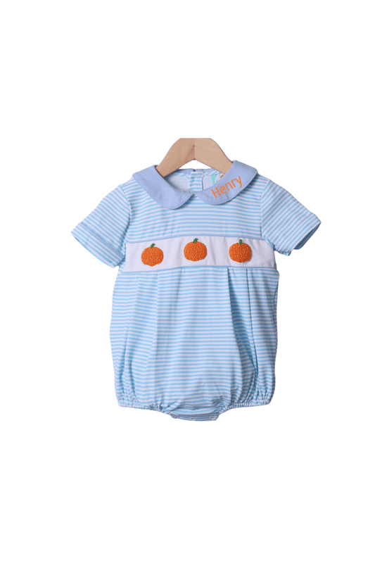 The Smocked Flamingo Apparel & Accessories Smocked Blue Stripe Pumpkin Bubble