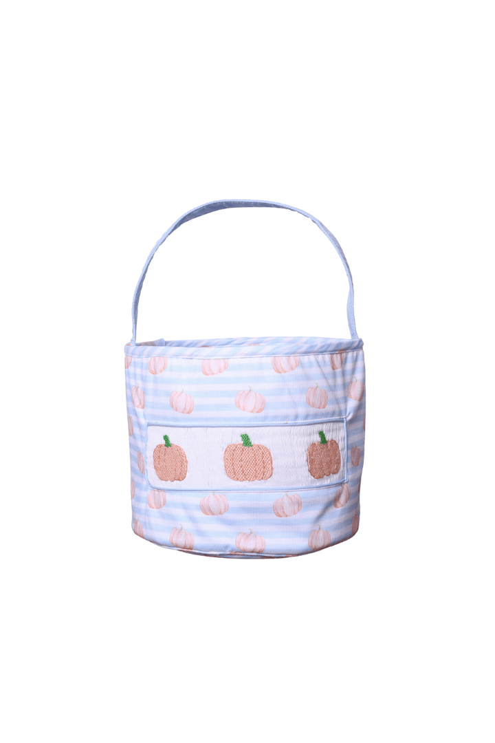 The Smocked Flamingo Apparel & Accessories Smocked Blue Stripe Pumpkin Treat Basket