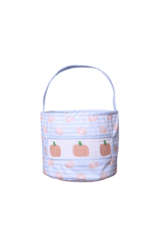 The Smocked Flamingo Apparel & Accessories Smocked Blue Stripe Pumpkin Treat Basket
