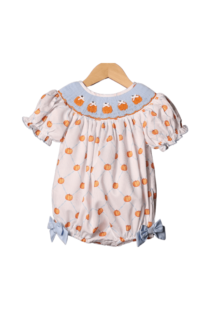 The Smocked Flamingo Apparel & Accessories Smocked Blue Trellis Pumpkin Bubble