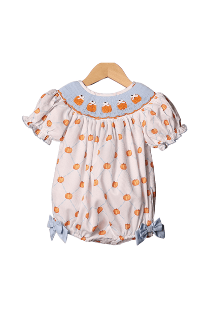 The Smocked Flamingo Apparel & Accessories Smocked Blue Trellis Pumpkin Bubble