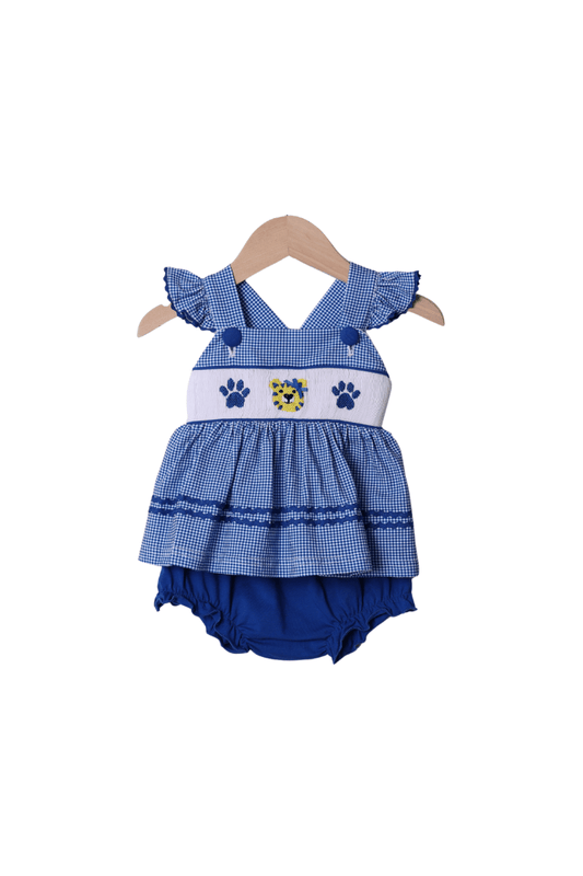 The Smocked Flamingo Apparel & Accessories Smocked Blue Wildcat Bloomer Set