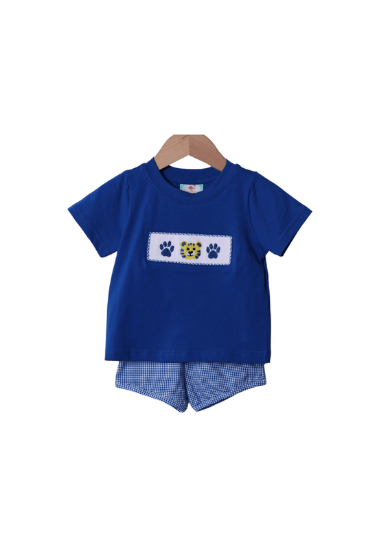 The Smocked Flamingo Apparel & Accessories Smocked Blue Wildcat Short Set