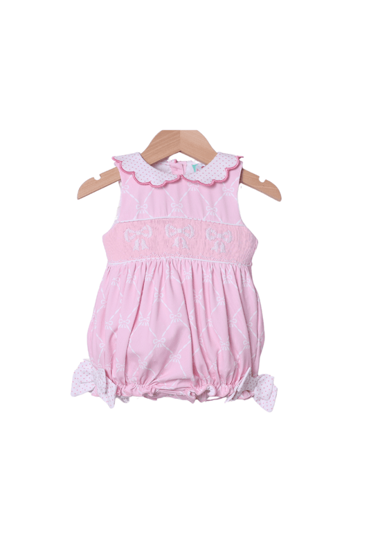 The Smocked Flamingo Apparel & Accessories Smocked Bow Pink trellis Knit Bubble