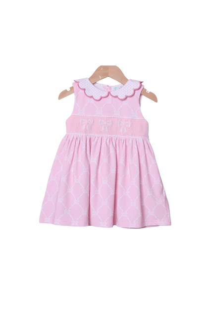 The Smocked Flamingo Apparel & Accessories Smocked Bow Pink trellis Knit Dress