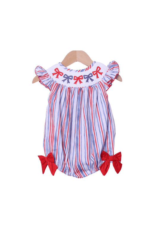 The Smocked Flamingo Apparel & Accessories Smocked Bow Red White and Blue Bishop Bubble