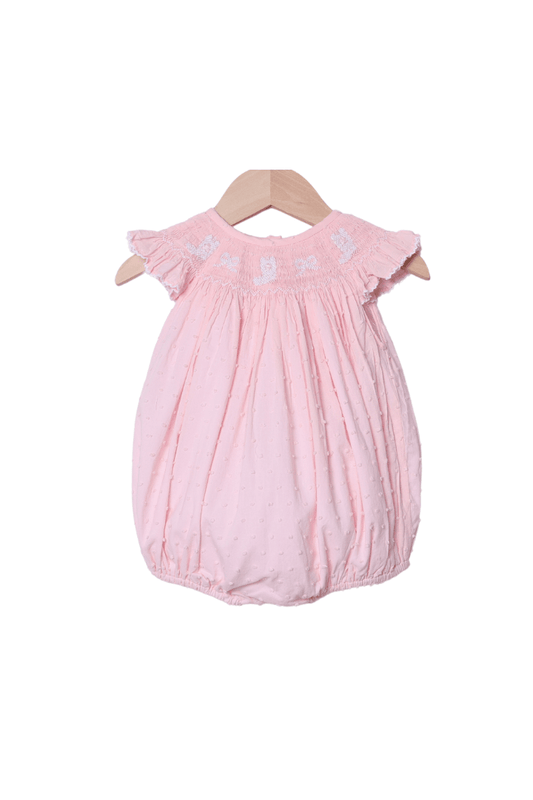 The Smocked Flamingo Apparel & Accessories Smocked Bows and Boots Pink Swiss Dot Bubble