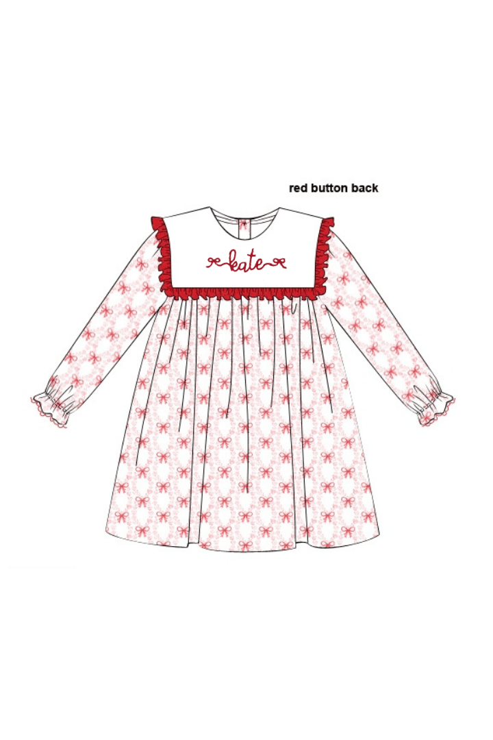 The Smocked Flamingo Apparel & Accessories Smocked Bows and Hearts Ruffled Bib Dress