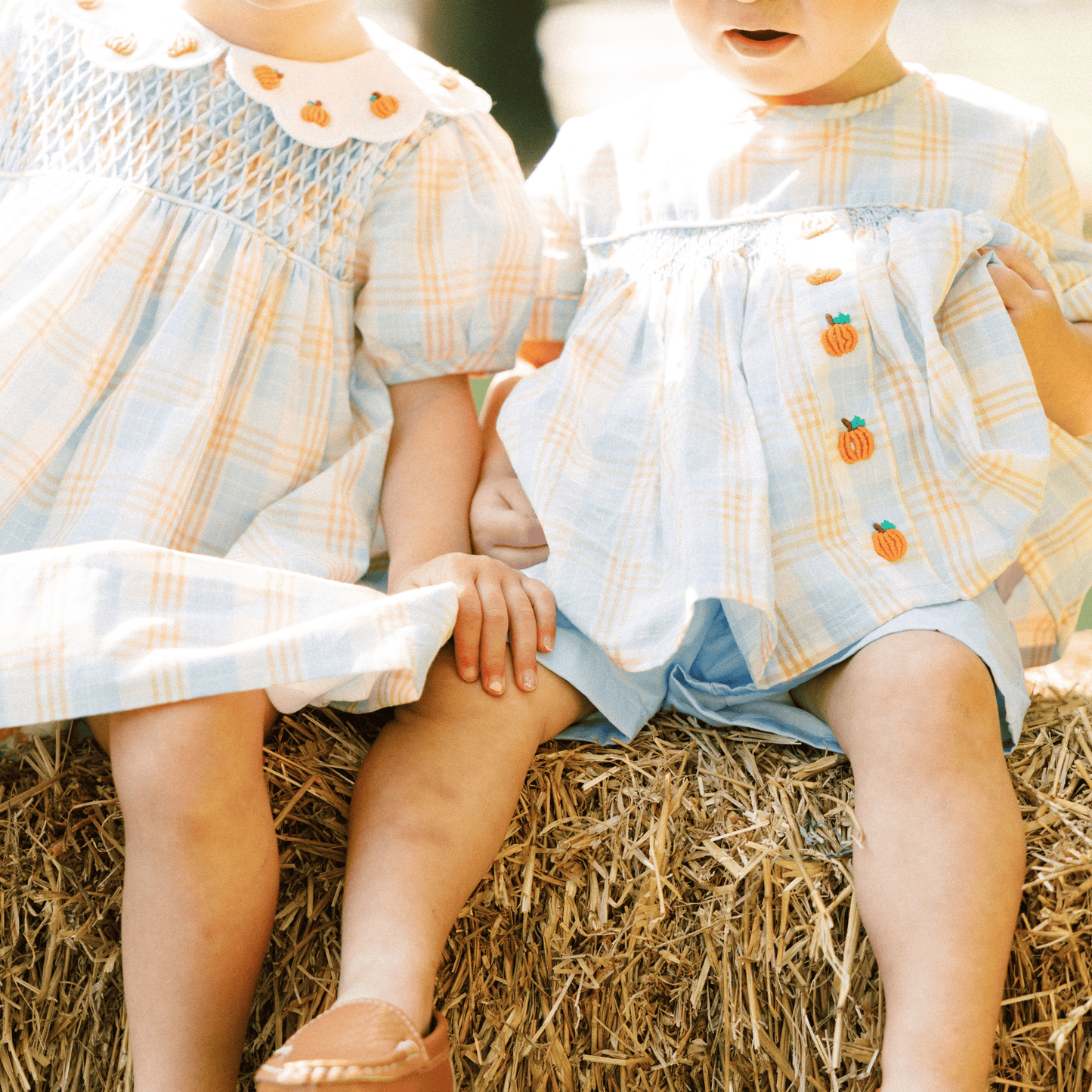 The Smocked Flamingo Apparel & Accessories Smocked Bullion Pumpkin Blue and Orange Short Set