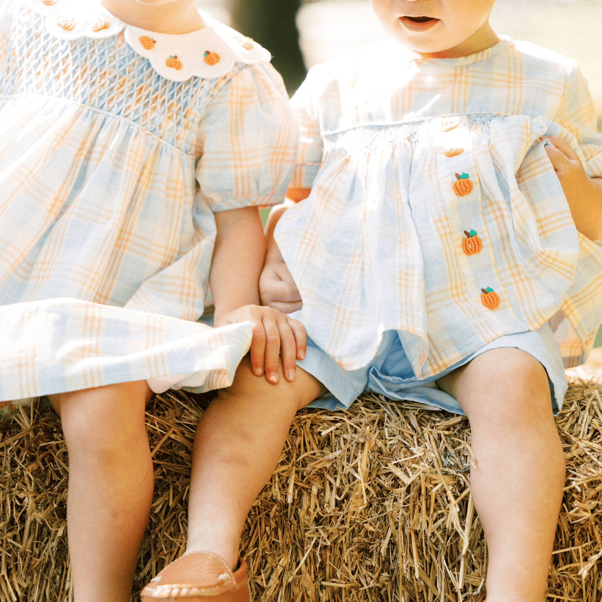 The Smocked Flamingo Apparel & Accessories Smocked Bullion Pumpkin Blue and Orange Short Set