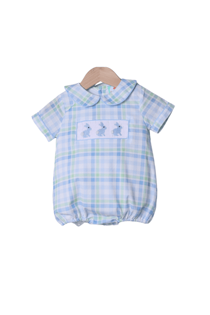 The Smocked Flamingo Apparel & Accessories Smocked Bunny Blue and Green Plaid Bubble