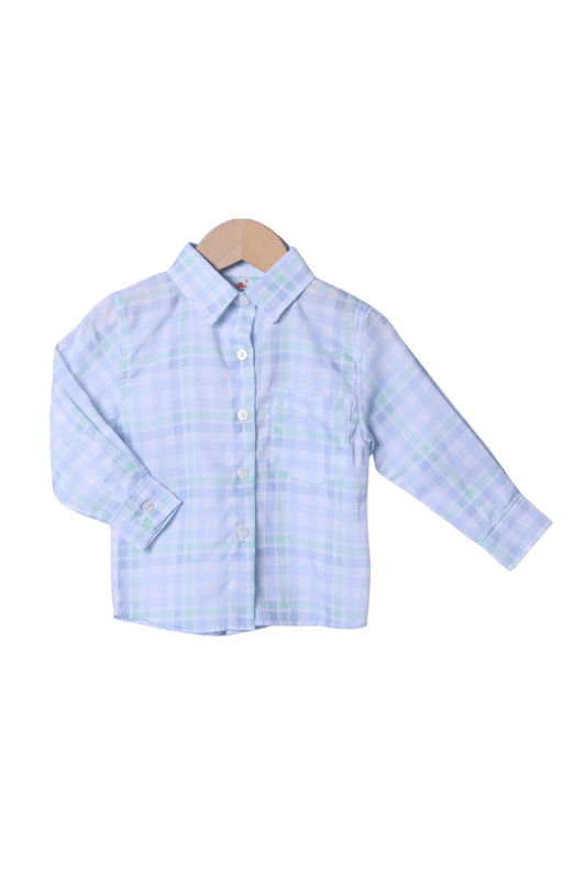 The Smocked Flamingo Apparel & Accessories Smocked Bunny Blue and Green Plaid Bubble Button Down