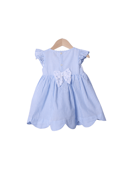 The Smocked Flamingo Apparel & Accessories Smocked Bunny Blue Seersucker Scalloped Dress