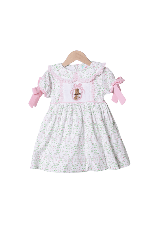The Smocked Flamingo Apparel & Accessories Smocked Bunny Easter Floral Dress