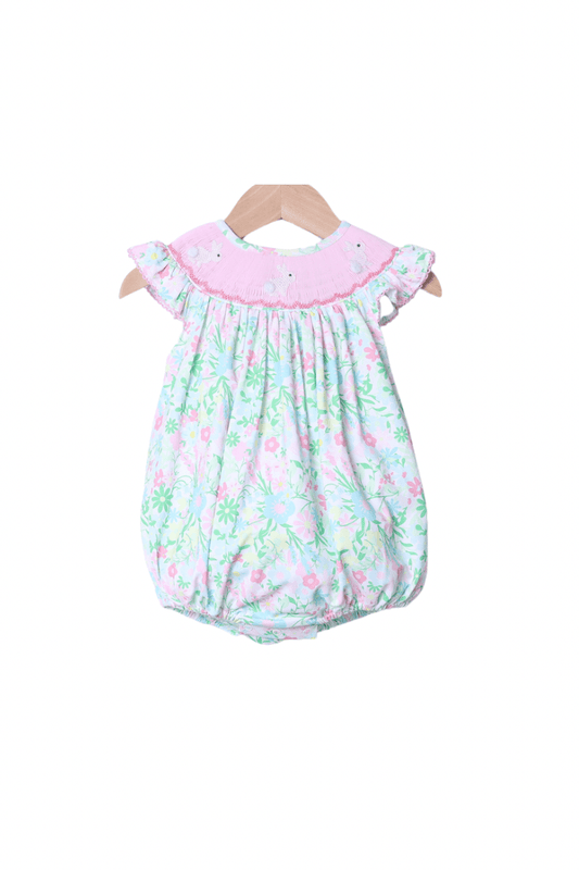 The Smocked Flamingo Apparel & Accessories Smocked Bunny Ellie Floral Bubble