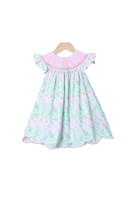 The Smocked Flamingo Apparel & Accessories Smocked Bunny Ellie Floral Dress