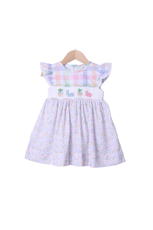 The Smocked Flamingo Apparel & Accessories Smocked Bunny Pastel Gingham Dress