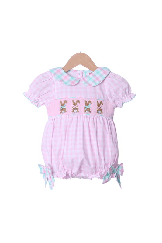 The Smocked Flamingo Apparel & Accessories Smocked Bunny Pink Gingham Bubble