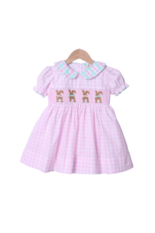 The Smocked Flamingo Apparel & Accessories Smocked Bunny Pink Gingham Dress