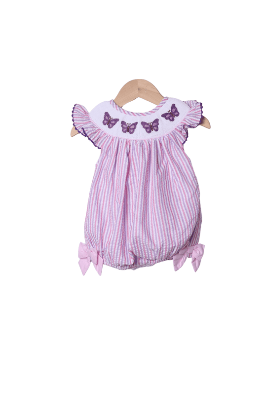 The Smocked Flamingo Apparel & Accessories Smocked Butterfly Lavender and Pink Seersucker Bubble
