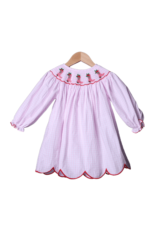 The Smocked Flamingo Apparel & Accessories Smocked Christmas Cowboy Boots Bishop Dress