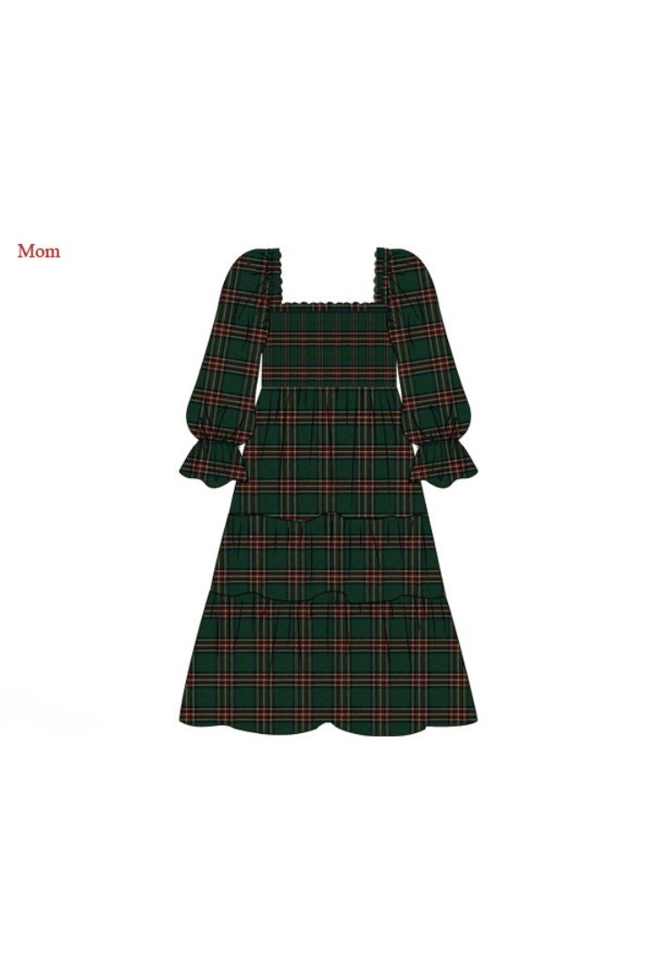 The Smocked Flamingo Apparel & Accessories Smocked Christmas Green Flannel Mom Dress